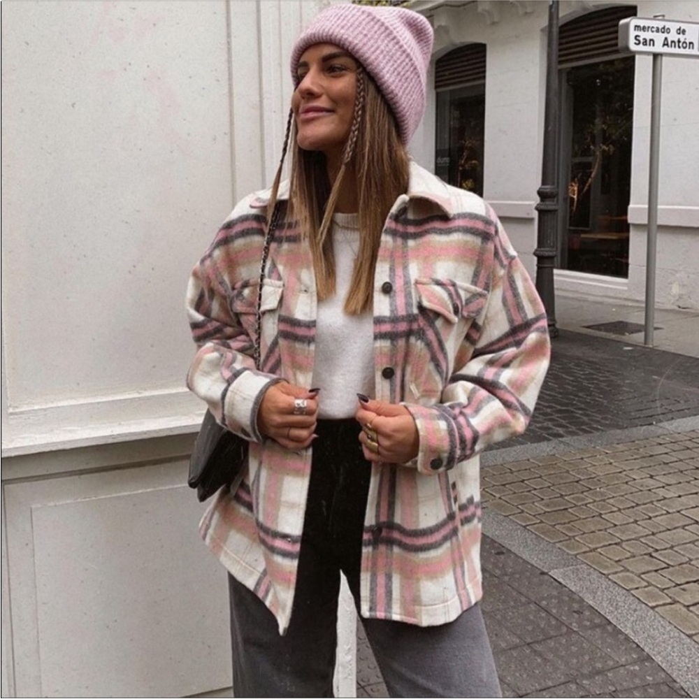 Zara Wool blend pink plaid overshirt shacket size small